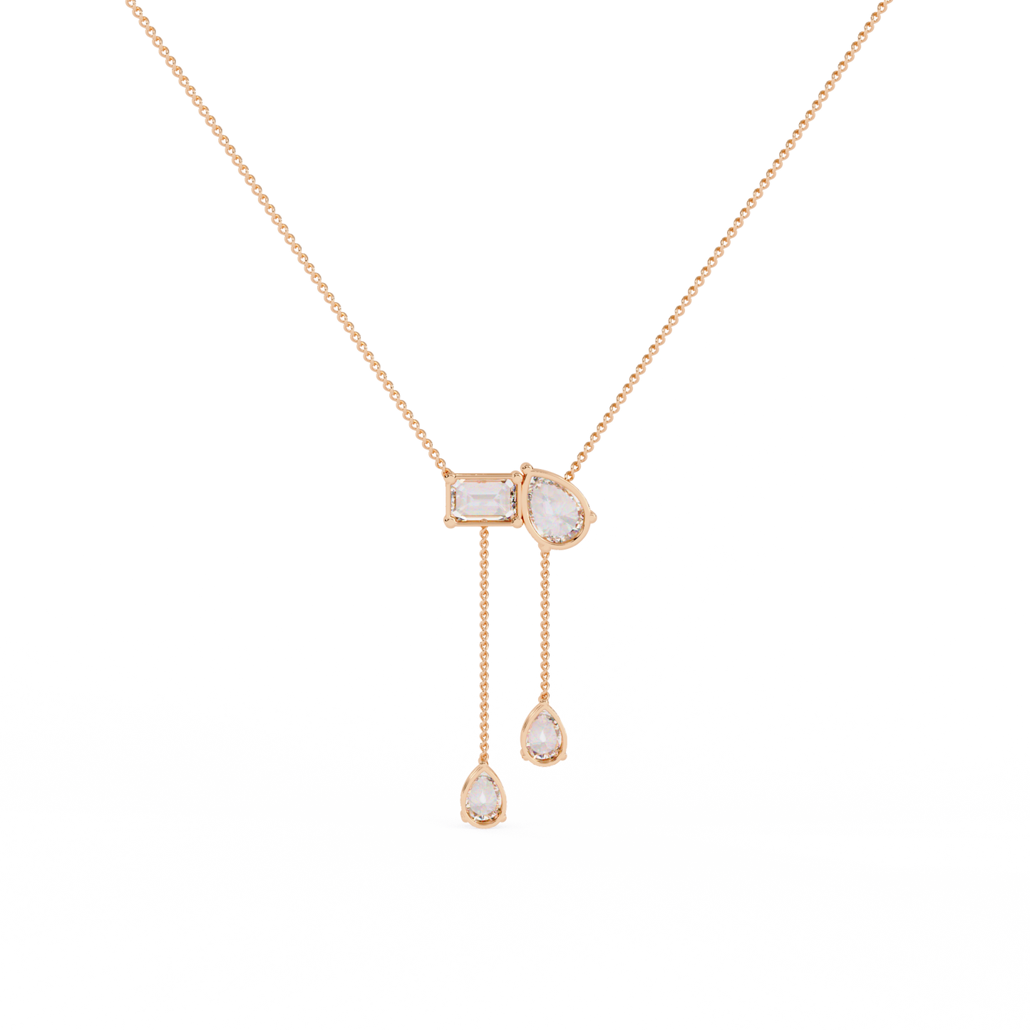 Asymmetrical Diamond Cluster Y Necklace In Gold - 1.60 Ct