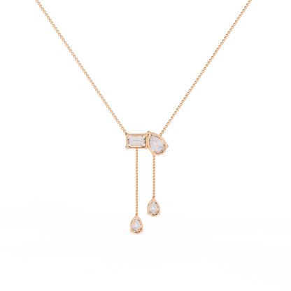 Asymmetrical Diamond Cluster Y Necklace In Gold - 1.60 Ct
