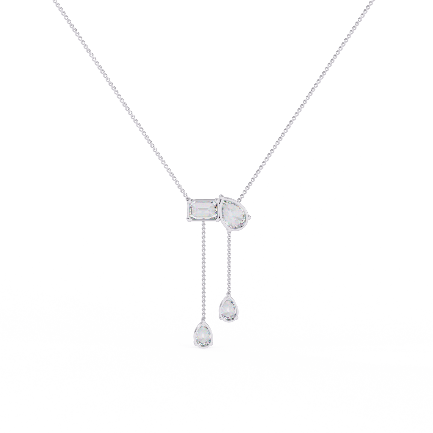 Asymmetrical Diamond Cluster Y Necklace In Gold - 1.60 Ct