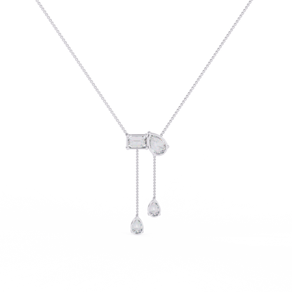 Asymmetrical Diamond Cluster Y Necklace In Gold - 1.60 Ct