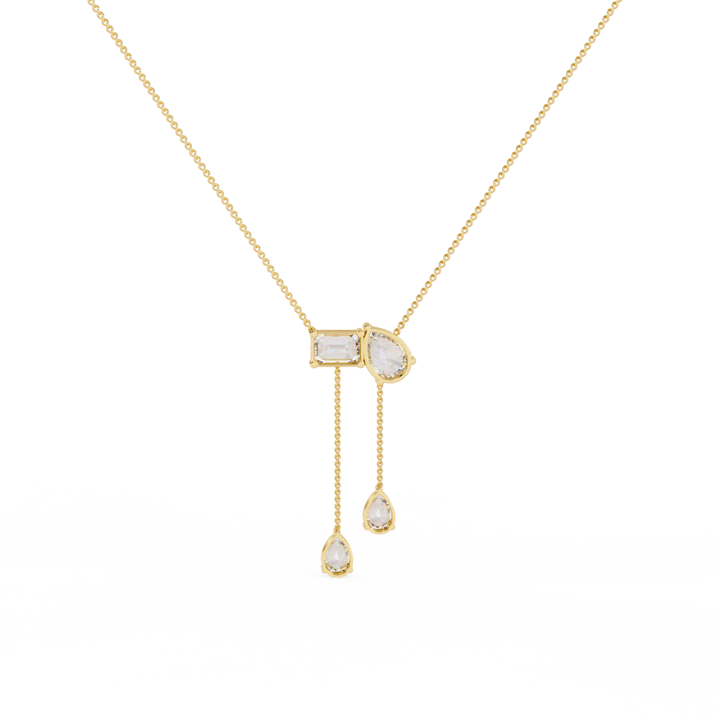 Asymmetrical Diamond Cluster Y Necklace In Gold - 1.60 Ct