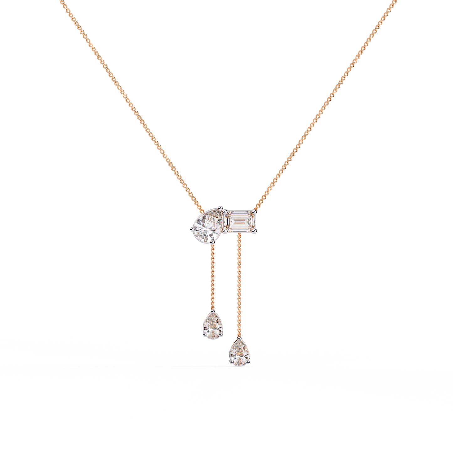 Asymmetrical Diamond Cluster Y Necklace In Gold - 1.60 Ct
