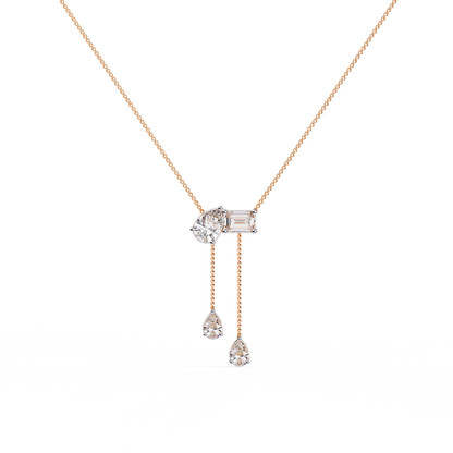 Asymmetrical Diamond Cluster Y Necklace In Gold - 1.60 Ct