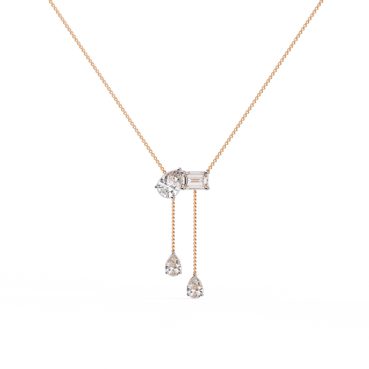 Asymmetrical Diamond Cluster Y Necklace In Gold - 1.60 Ct