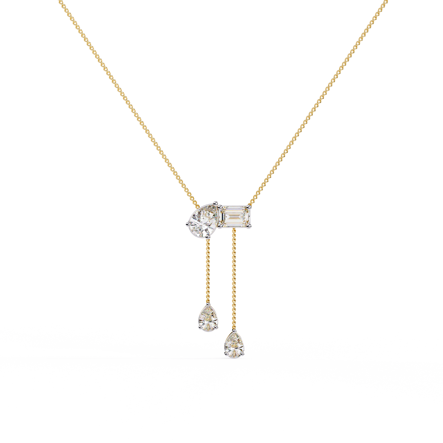 Asymmetrical Diamond Cluster Y Necklace In Gold - 1.60 Ct