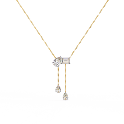 Asymmetrical Diamond Cluster Y Necklace In Gold - 1.60 Ct