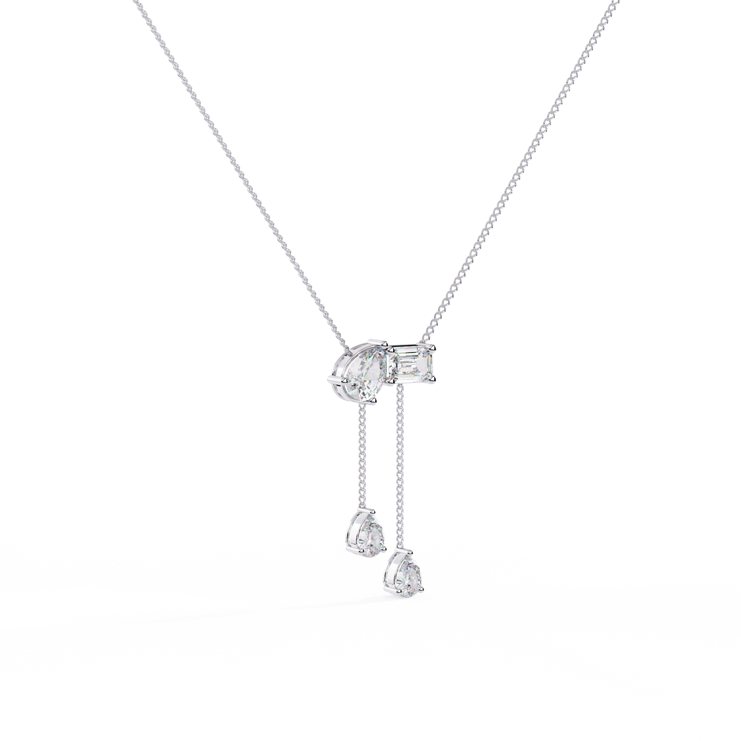 Asymmetrical Diamond Cluster Y Necklace In Gold - 1.60 Ct