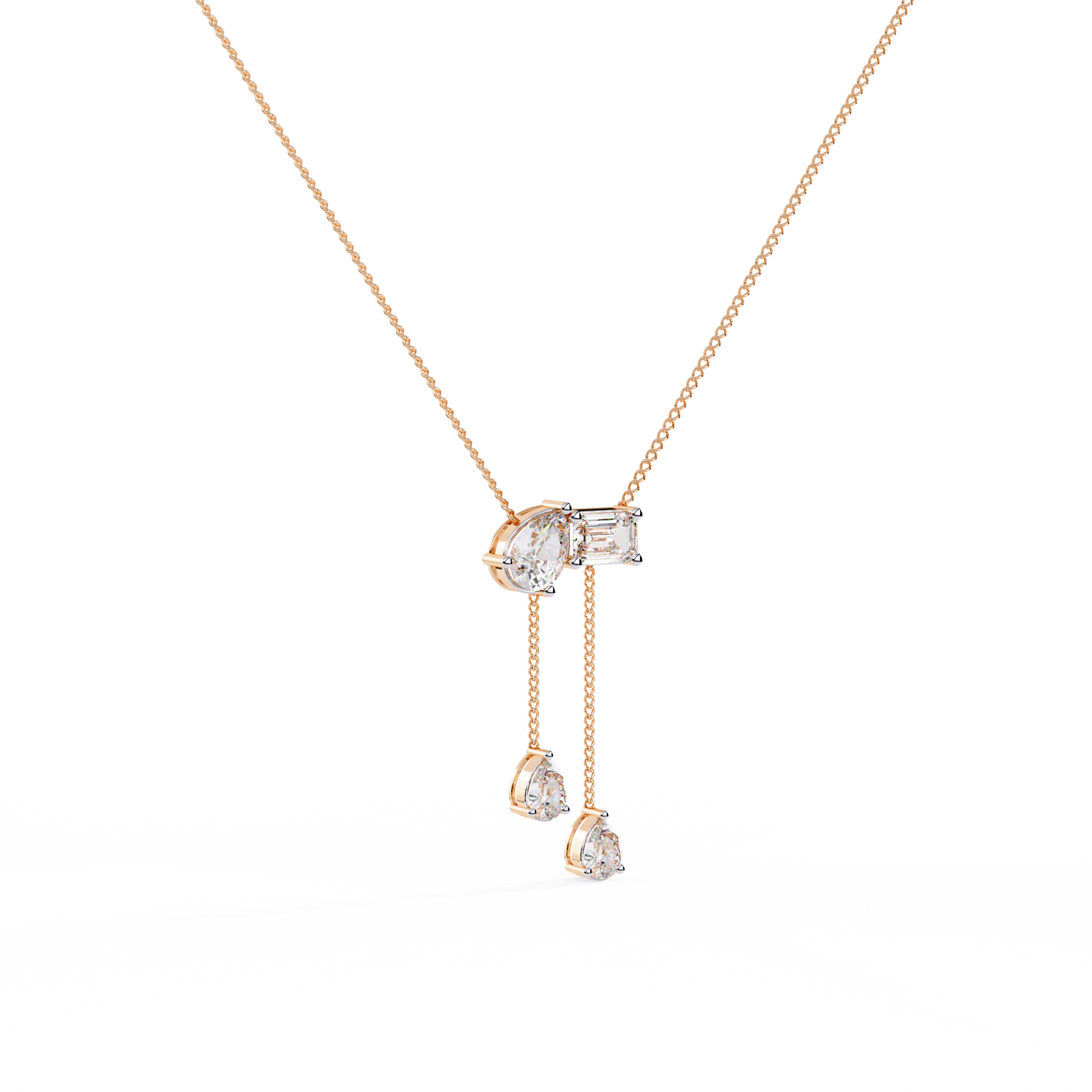 Asymmetrical Diamond Cluster Y Necklace In Gold - 1.60 Ct