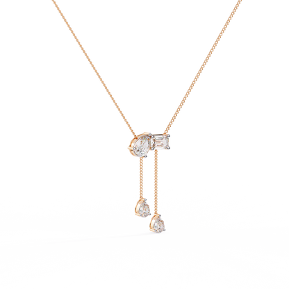 Asymmetrical Diamond Cluster Y Necklace In Gold - 1.60 Ct