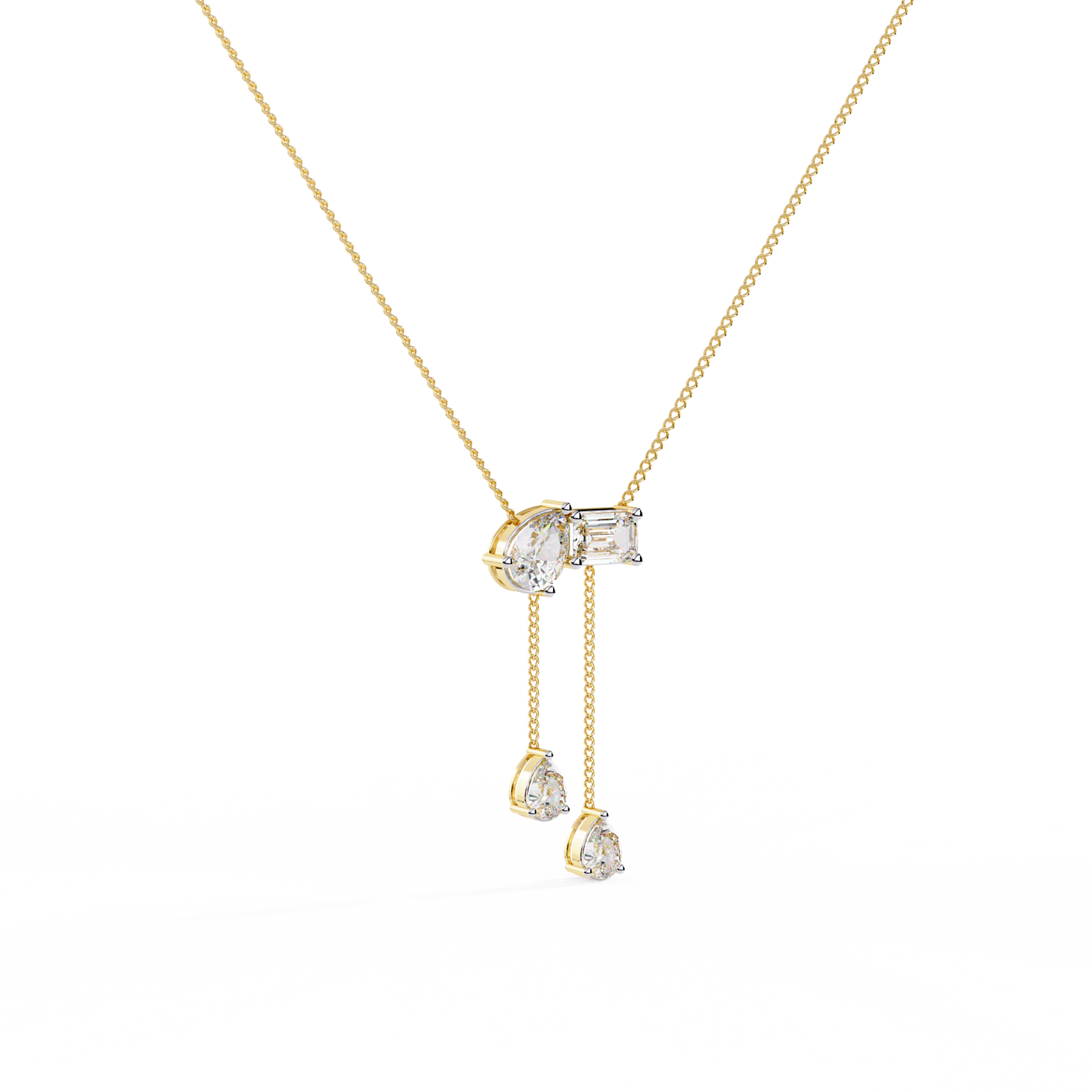 Asymmetrical Diamond Cluster Y Necklace In Gold - 1.60 Ct
