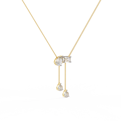 Asymmetrical Diamond Cluster Y Necklace In Gold - 1.60 Ct