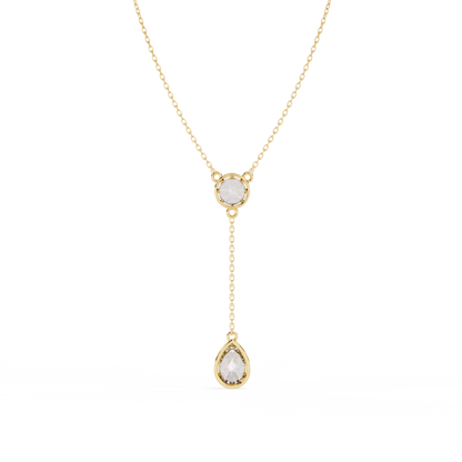 Timeless Solitaire Diamond Drop Necklace In Gold- 1.13 Ct Round and Pear Brilliant Cut
