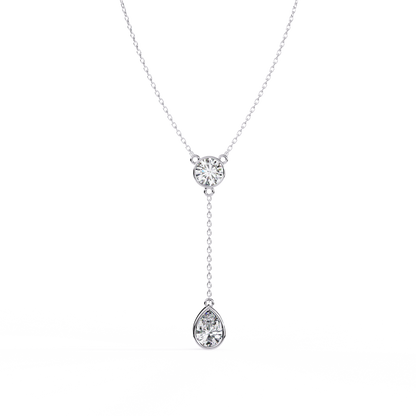 Timeless Solitaire Diamond Drop Necklace In Gold- 1.13 Ct Round and Pear Brilliant Cut