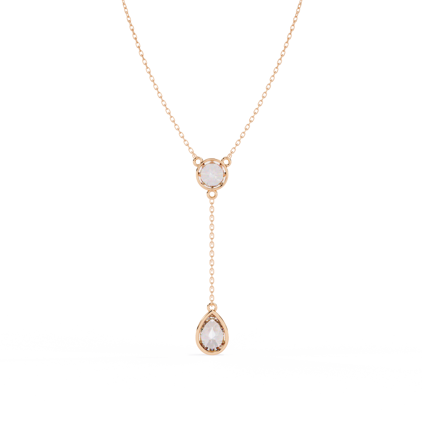 Timeless Solitaire Diamond Drop Necklace In Gold- 1.13 Ct Round and Pear Brilliant Cut