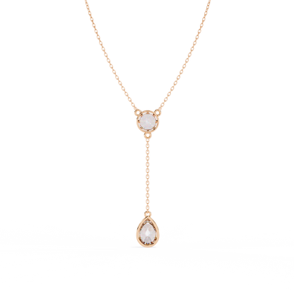 Timeless Solitaire Diamond Drop Necklace In Gold- 1.13 Ct Round and Pear Brilliant Cut