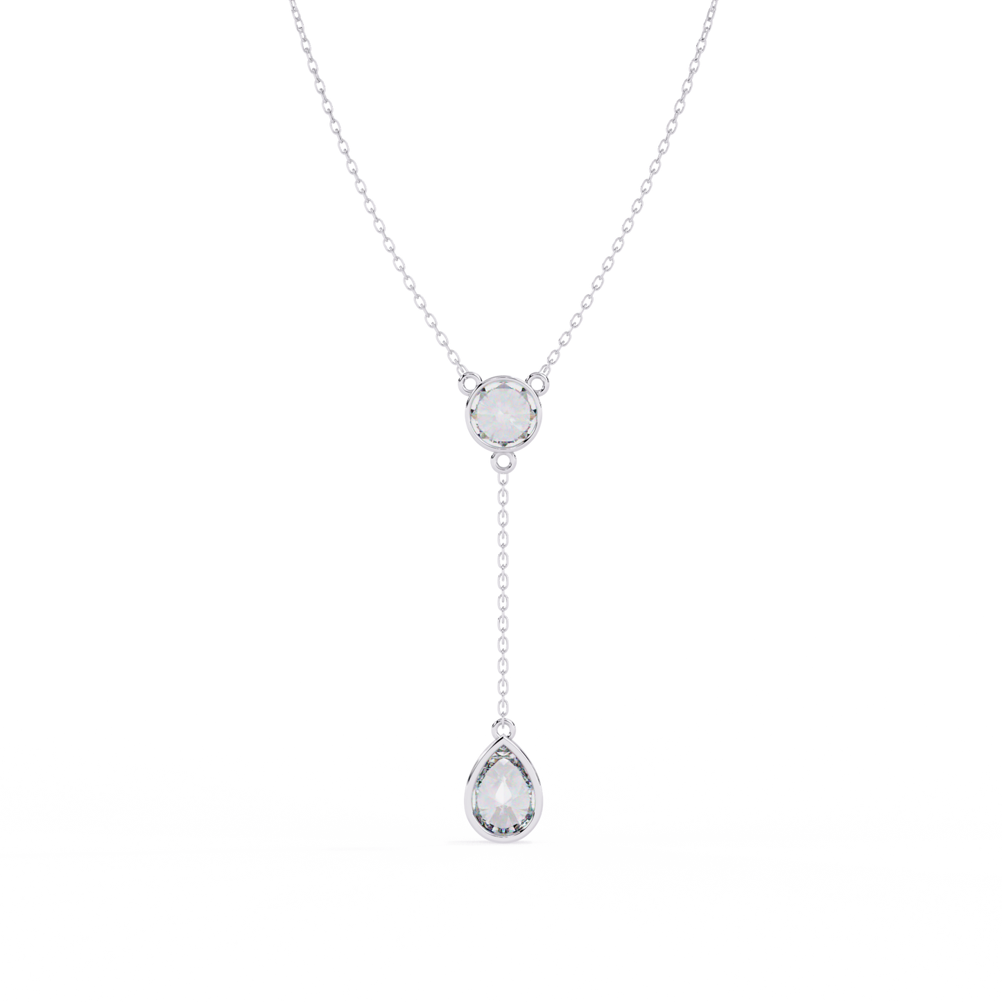 Timeless Solitaire Diamond Drop Necklace In Gold- 1.13 Ct Round and Pear Brilliant Cut