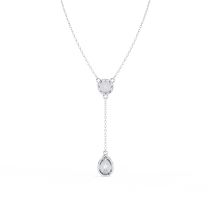 Timeless Solitaire Diamond Drop Necklace In Gold- 1.13 Ct Round and Pear Brilliant Cut