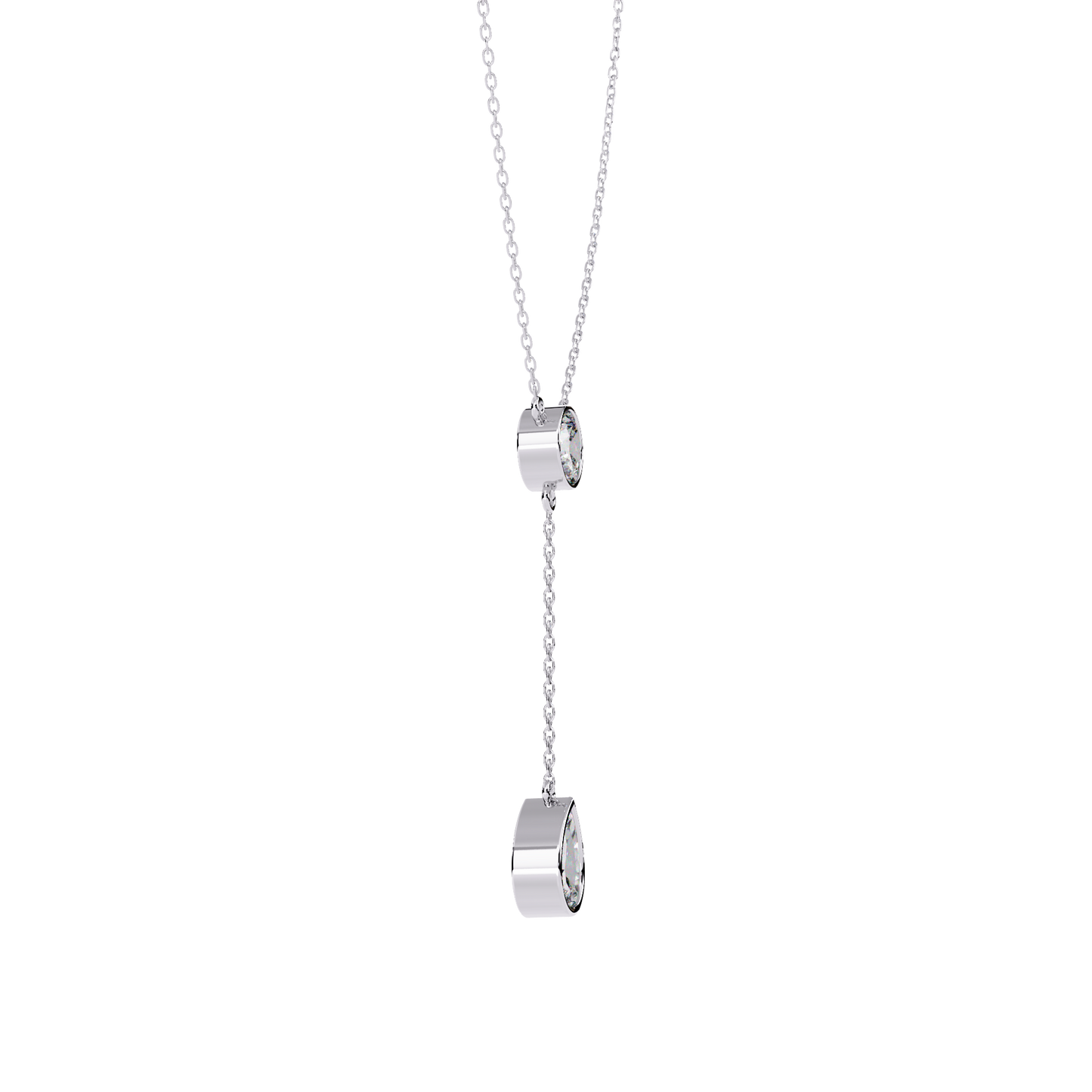Timeless Solitaire Diamond Drop Necklace In Gold- 1.13 Ct Round and Pear Brilliant Cut