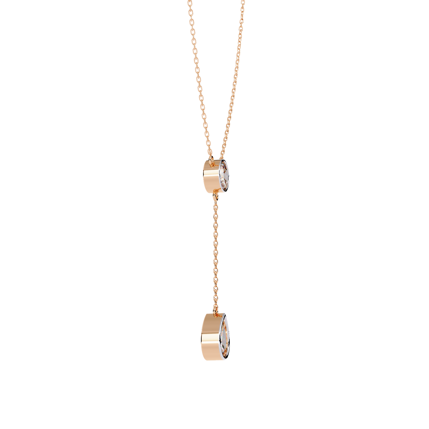 Timeless Solitaire Diamond Drop Necklace In Gold- 1.13 Ct Round and Pear Brilliant Cut