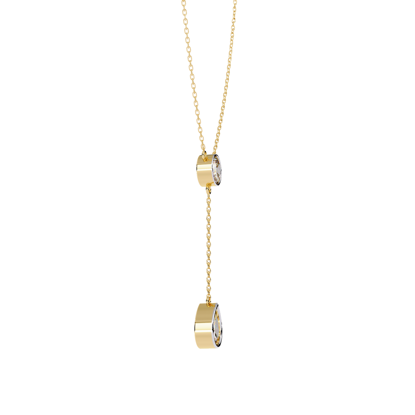 Timeless Solitaire Diamond Drop Necklace In Gold- 1.13 Ct Round and Pear Brilliant Cut