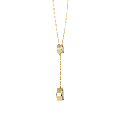 Timeless Solitaire Diamond Drop Necklace In Gold- 1.13 Ct Round and Pear Brilliant Cut