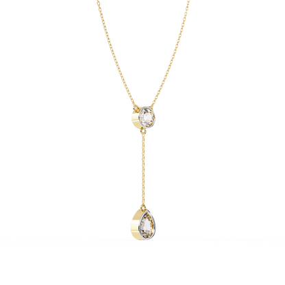 Timeless Solitaire Diamond Drop Necklace In Gold- 1.13 Ct Round and Pear Brilliant Cut