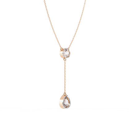 Timeless Solitaire Diamond Drop Necklace In Gold- 1.13 Ct Round and Pear Brilliant Cut