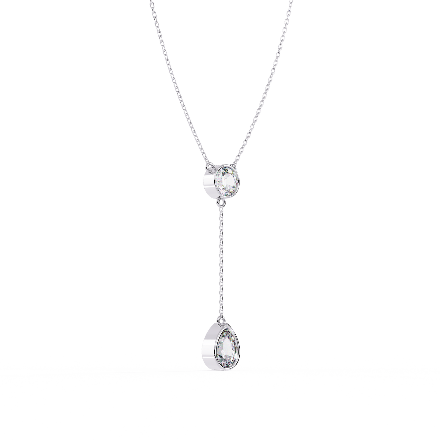 Timeless Solitaire Diamond Drop Necklace In Gold- 1.13 Ct Round and Pear Brilliant Cut