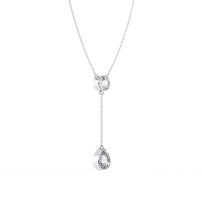 Timeless Solitaire Diamond Drop Necklace In Gold- 1.13 Ct Round and Pear Brilliant Cut