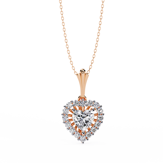 "Eternal Radiance" Heart Halo Pendant in Yellow Gold 0.92CTW Diamonds