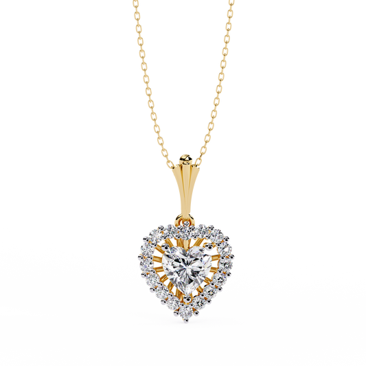 "Eternal Radiance" Heart Halo Pendant in Yellow Gold 0.92CTW Diamonds