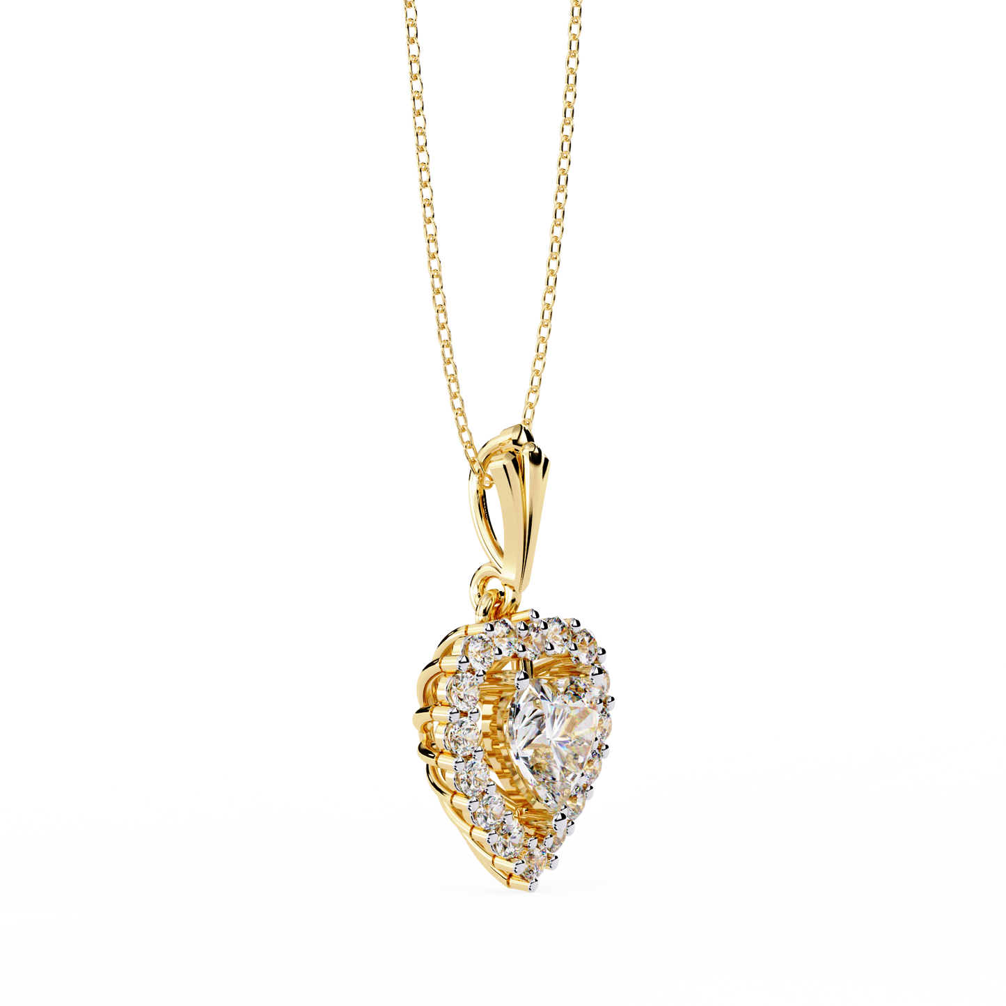 "Eternal Radiance" Heart Halo Pendant in Yellow Gold 0.92CTW Diamonds