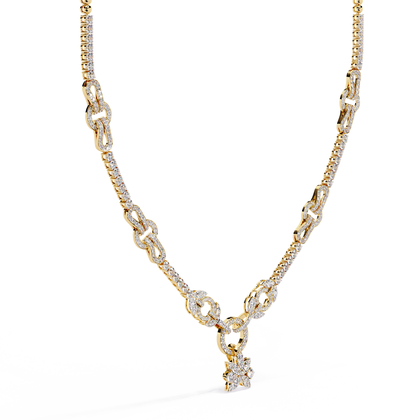 Intertwined Radiance Necklace In Gold- 5.74Ct Round Brilliant Cut Lab Grown Diamonds