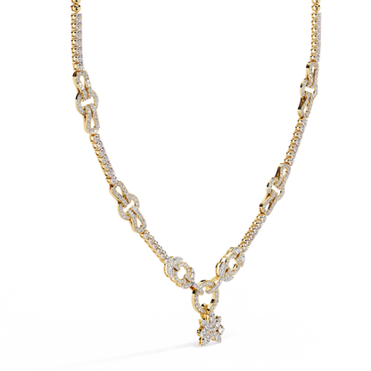 Intertwined Radiance Necklace In Gold- 5.74Ct Round Brilliant Cut Lab Grown Diamonds
