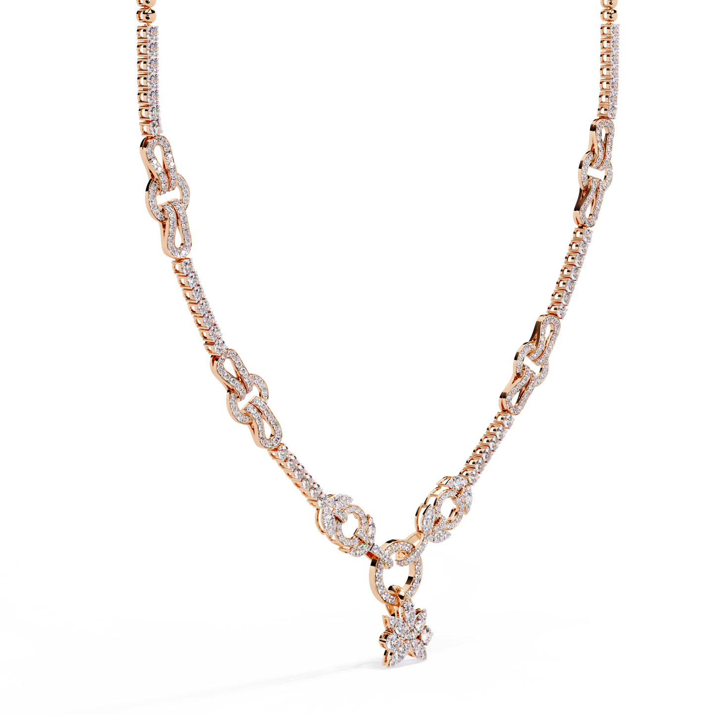 Intertwined Radiance Necklace In Gold- 5.74Ct Round Brilliant Cut Lab Grown Diamonds