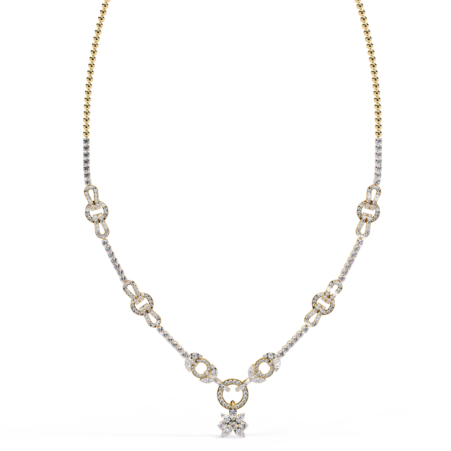 Intertwined Radiance Necklace In Gold- 5.74Ct Round Brilliant Cut Lab Grown Diamonds