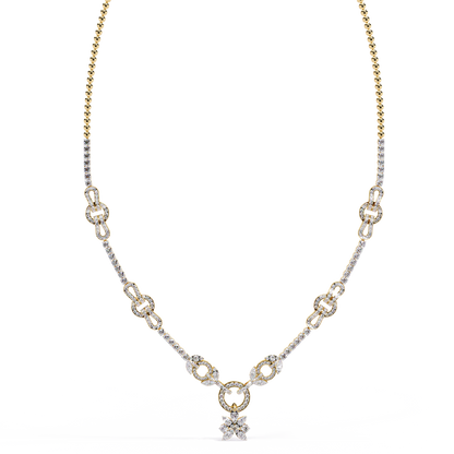 Intertwined Radiance Necklace In Gold- 5.74Ct Round Brilliant Cut Lab Grown Diamonds