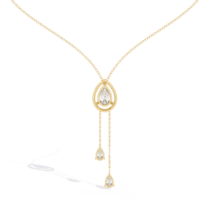 The Stella Pear-Cut Diamond Lariat Necklace In Gold- 1.81 Ct