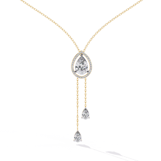 The Stella Pear-Cut Diamond Lariat Necklace In Gold- 1.81 Ct