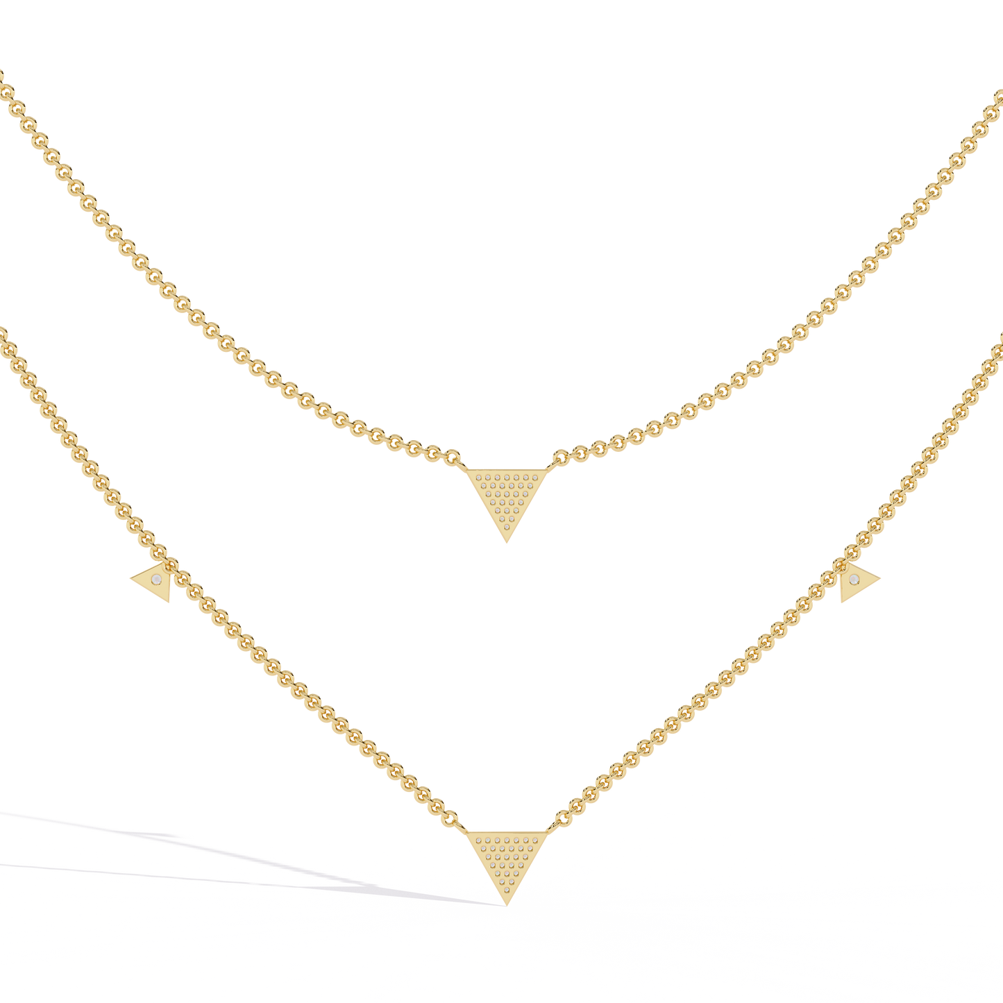 Layered Pave Diamond Triangle Necklace Set In Gold- 0.30 Ct Round Pave-Set