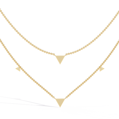 Layered Pave Diamond Triangle Necklace Set In Gold- 0.30 Ct Round Pave-Set