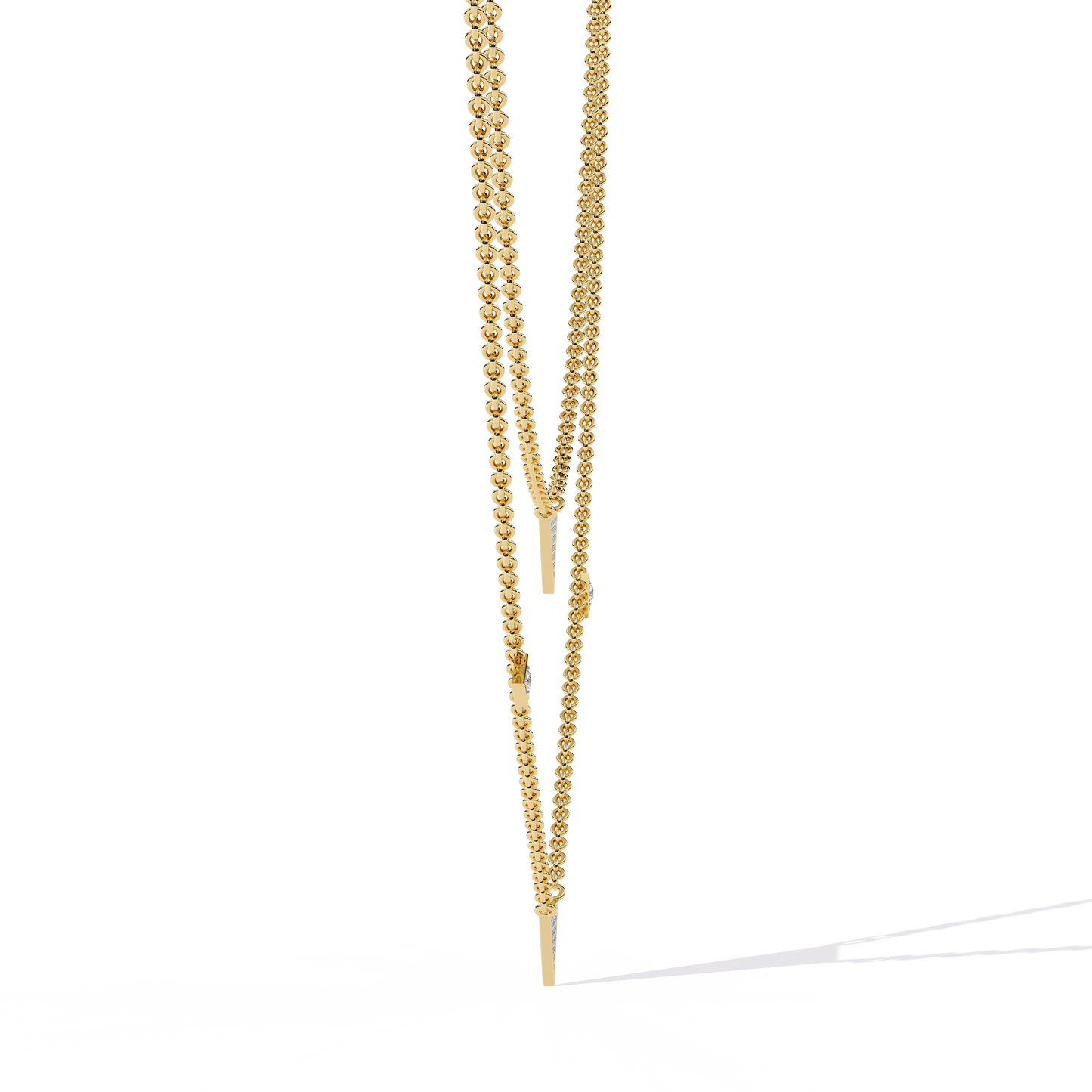 Layered Pave Diamond Triangle Necklace Set In Gold- 0.30 Ct Round Pave-Set