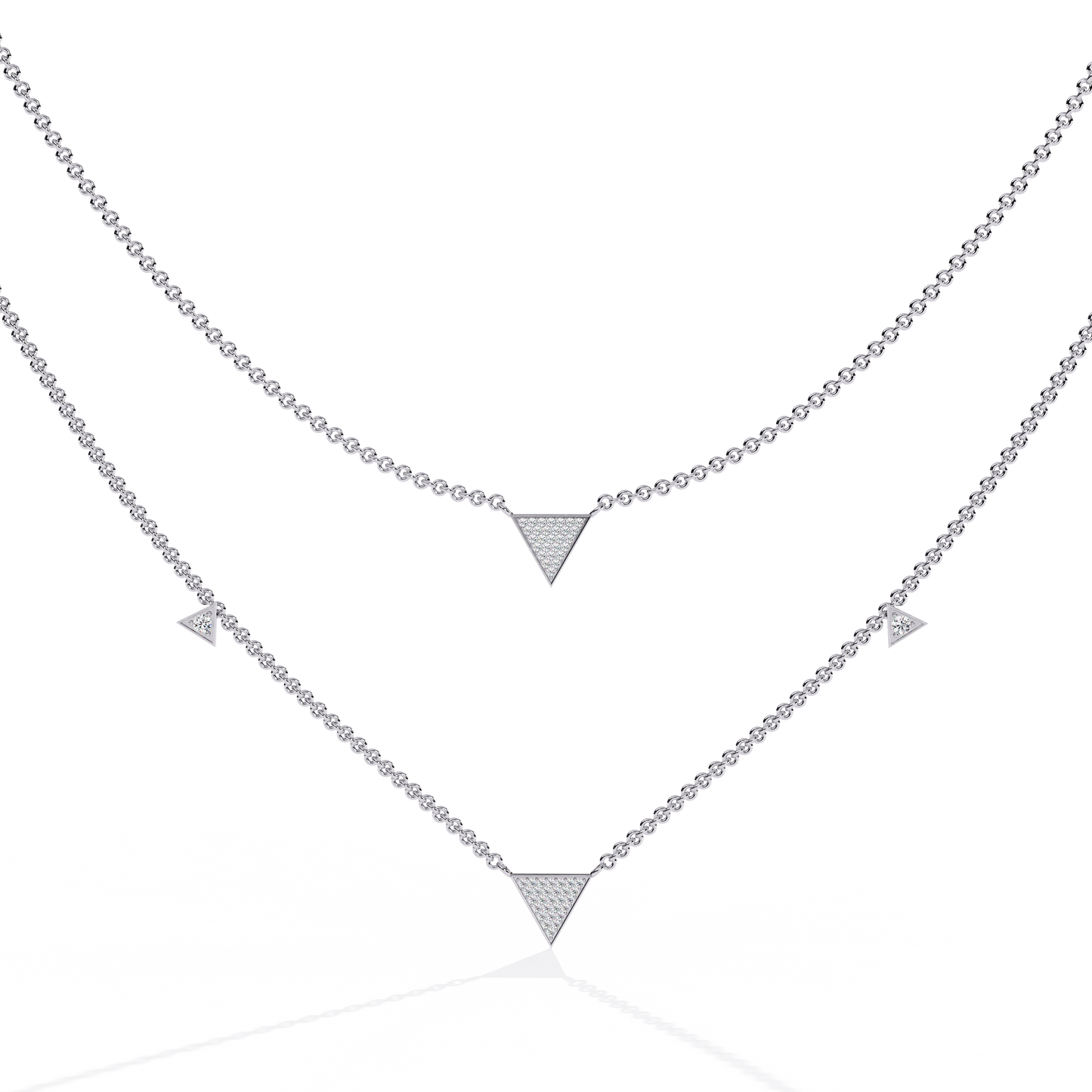 Layered Pave Diamond Triangle Necklace Set In Gold- 0.30 Ct Round Pave-Set