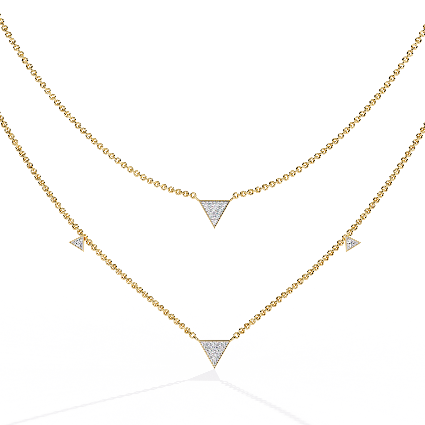 Layered Pave Diamond Triangle Necklace Set In Gold- 0.30 Ct Round Pave-Set