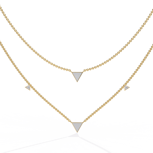 Layered Pave Diamond Triangle Necklace Set In Gold- 0.30 Ct Round Pave-Set