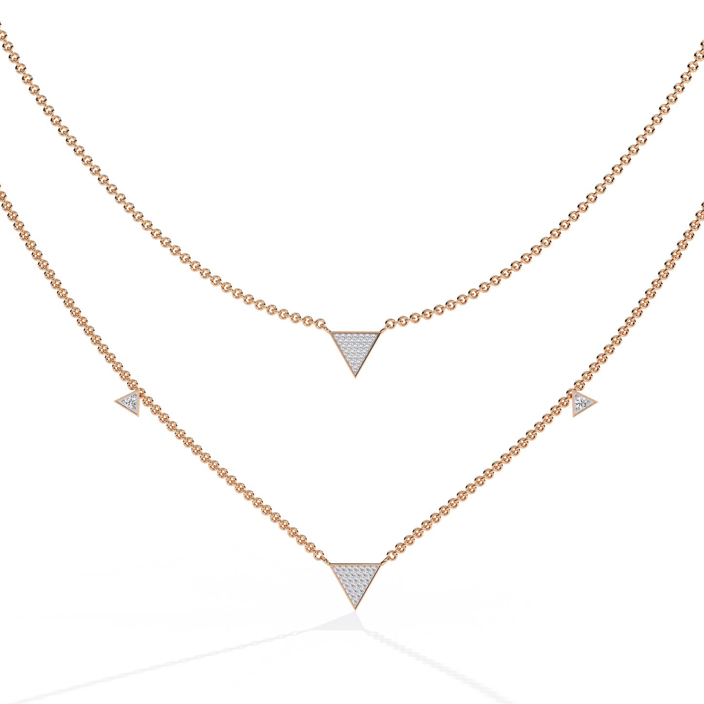 Layered Pave Diamond Triangle Necklace Set In Gold- 0.30 Ct Round Pave-Set