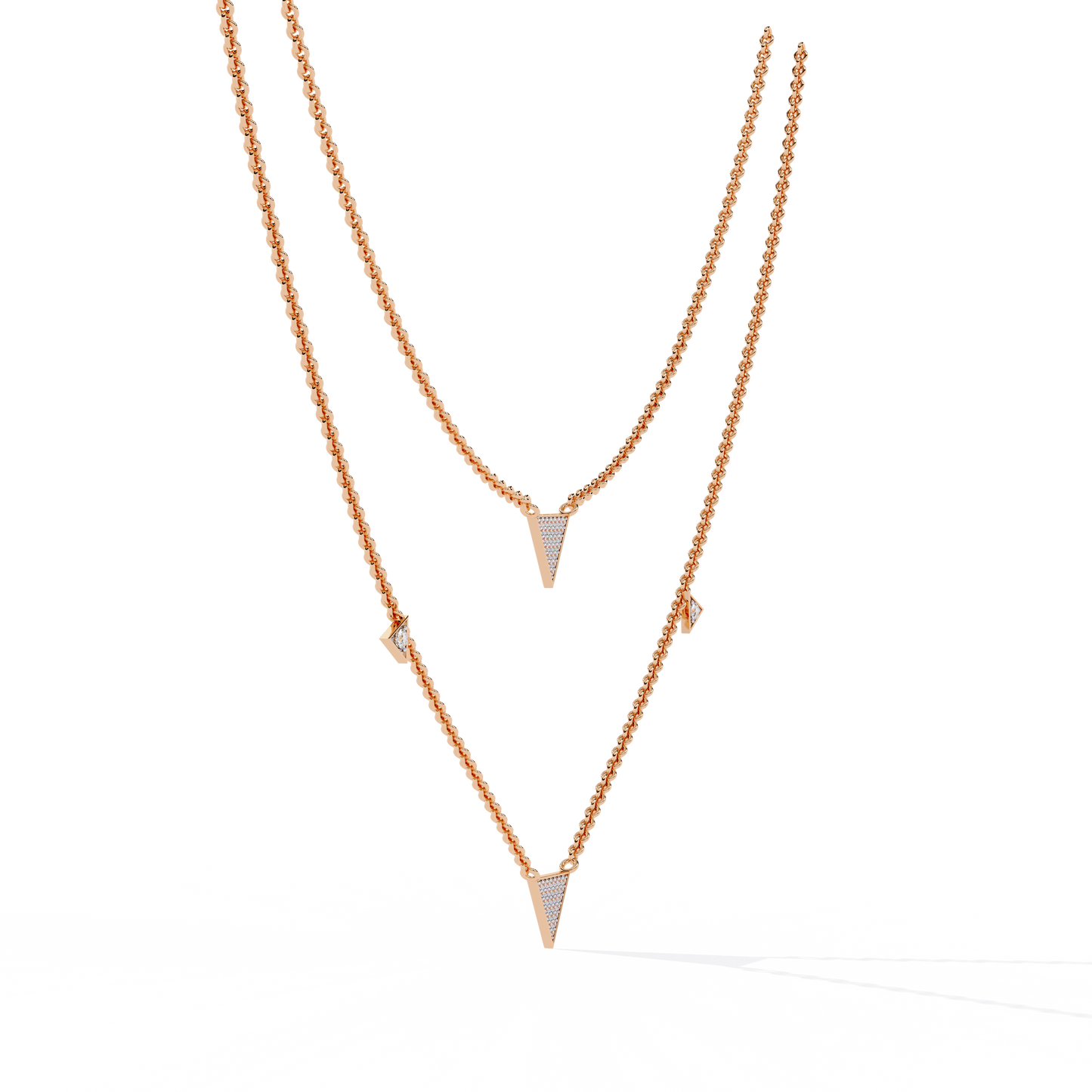 Layered Pave Diamond Triangle Necklace Set In Gold- 0.30 Ct Round Pave-Set