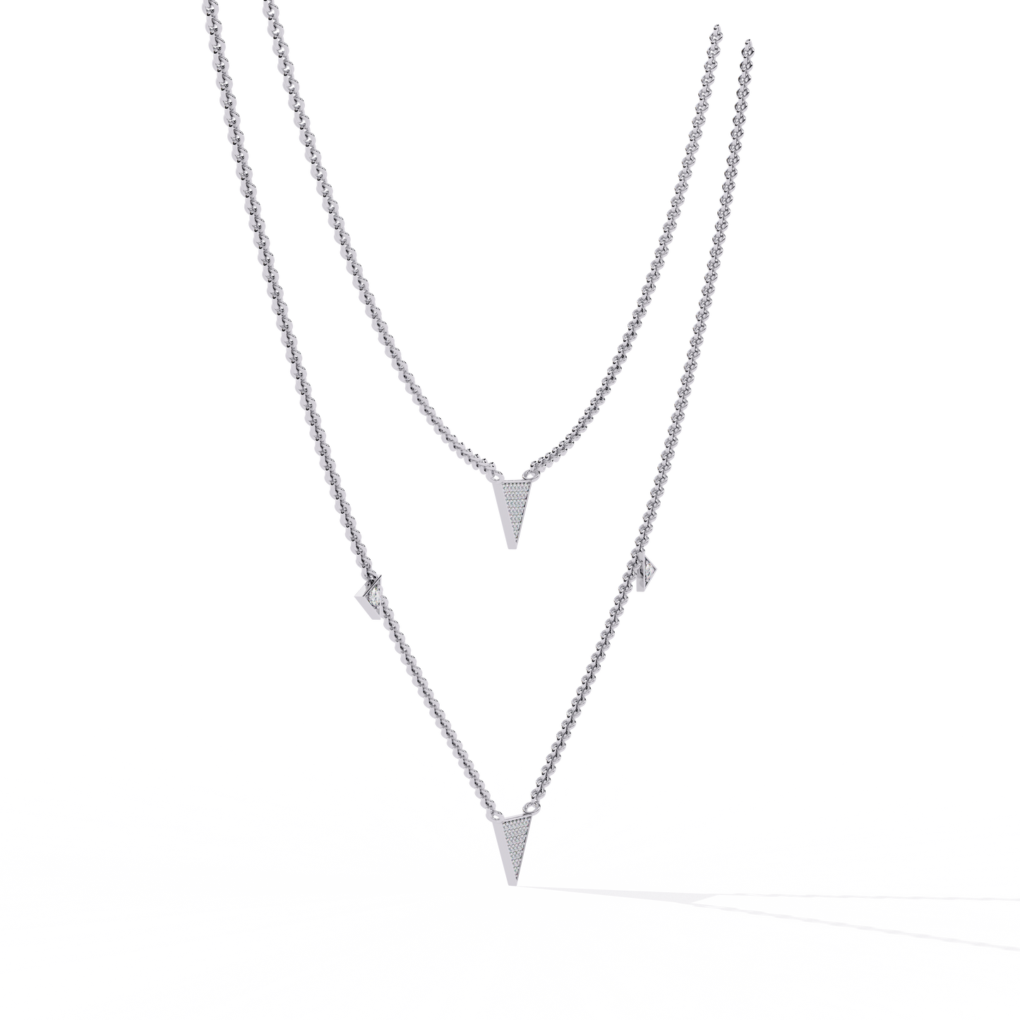 Layered Pave Diamond Triangle Necklace Set In Gold- 0.30 Ct Round Pave-Set
