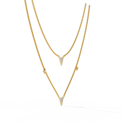 Layered Pave Diamond Triangle Necklace Set In Gold- 0.30 Ct Round Pave-Set