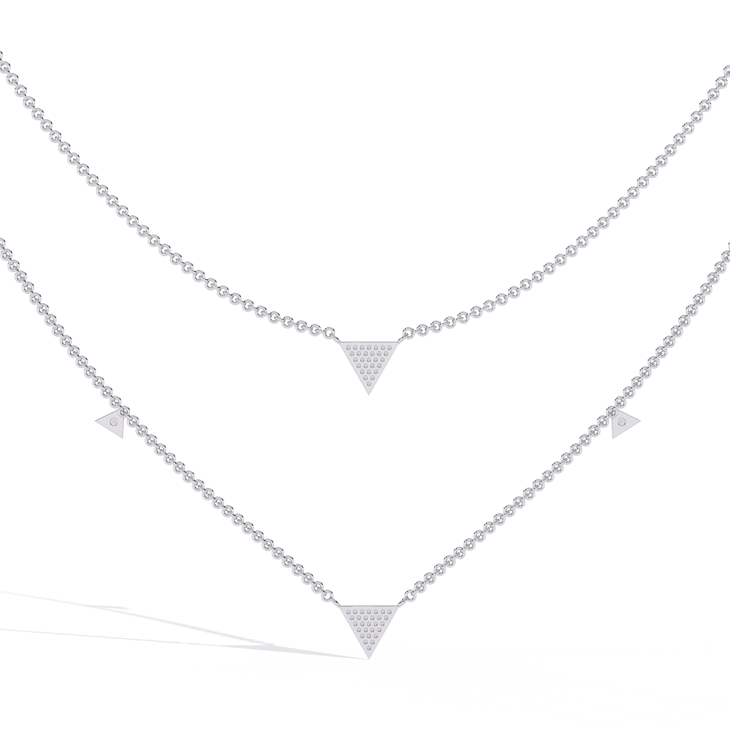 Layered Pave Diamond Triangle Necklace Set In Gold- 0.30 Ct Round Pave-Set